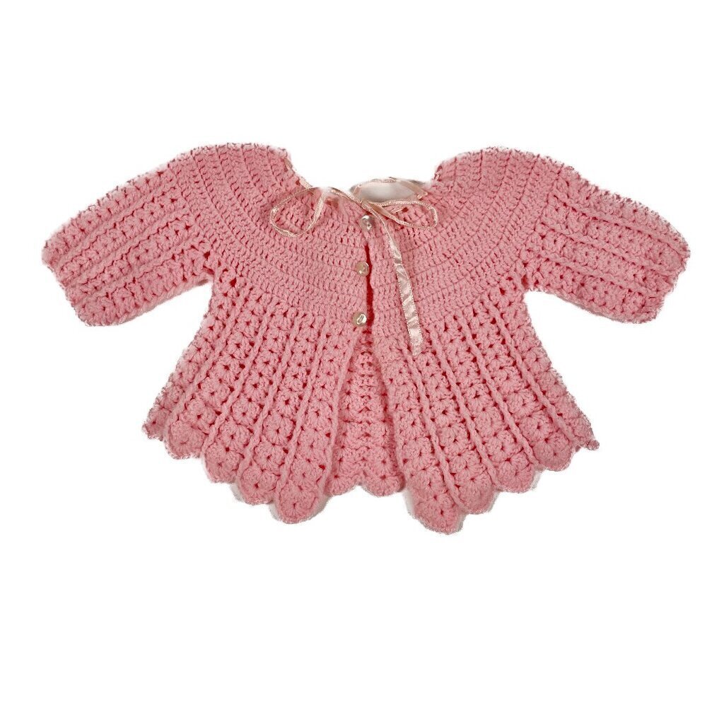 Vintage Hand Made Knit Infant Baby Girl Pink Sweater
